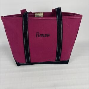 Vintage LL Bean "Renee" Magenta Black Boat and Tote Sz Med USA Made Cotton Bag